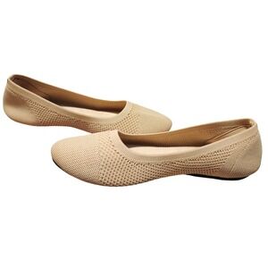 SDONY Womens Knit Ballet Flats Tan Beige Round Toe Slip On Comfort Shoes Size 10